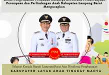 Kabupaten Lampung Barat di Anugerahi Prestasi Tingkat Madya Dalam Ajang Penilaian KLA Tahun 2022